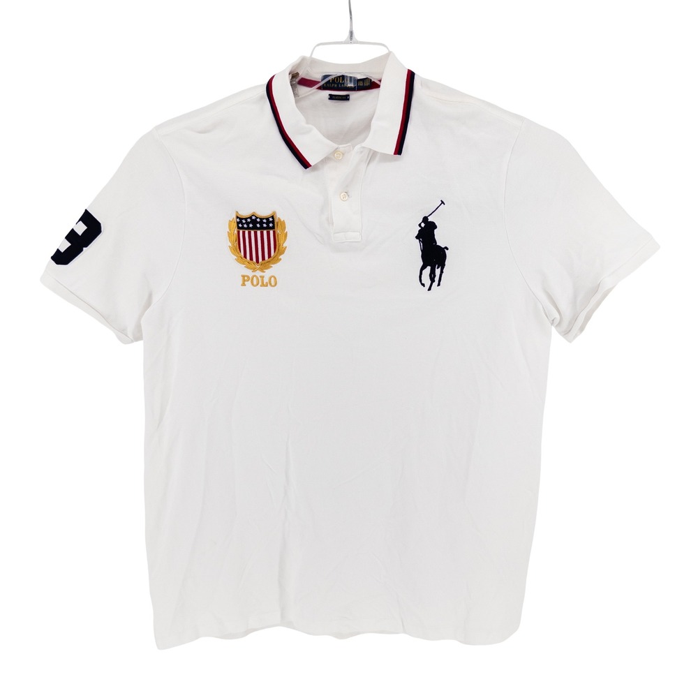 Polo Ralph Lauren Mens XXL Polo Shirt White Big Pony USA Crest Embroidered 3